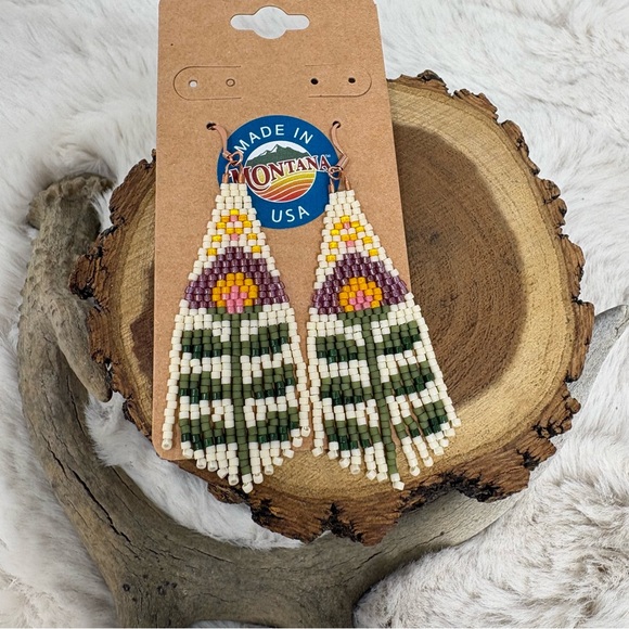 Beaded Fringe Flower Earrings - Picture 4 of 4